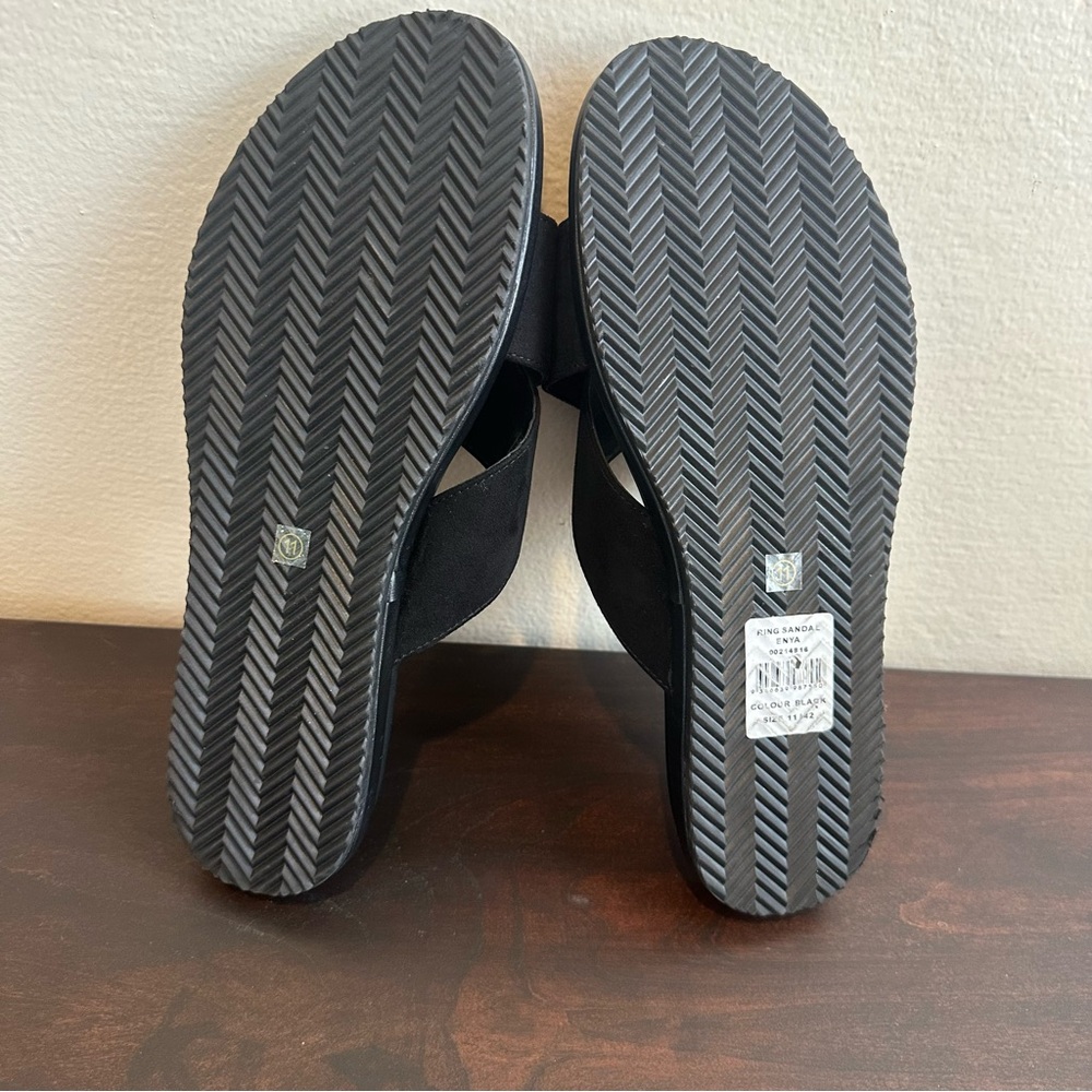 Evans Black  Extra Wide Slide Open Toe Faux Suede Buckle Sandals Size 11 - Picture 9 of 11